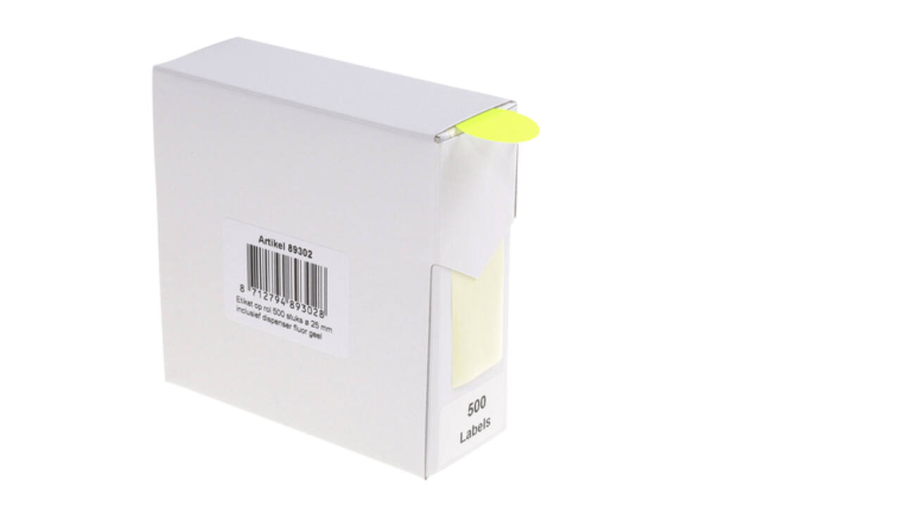 Etiket rillprint 25mm 500st op rol fluor geel