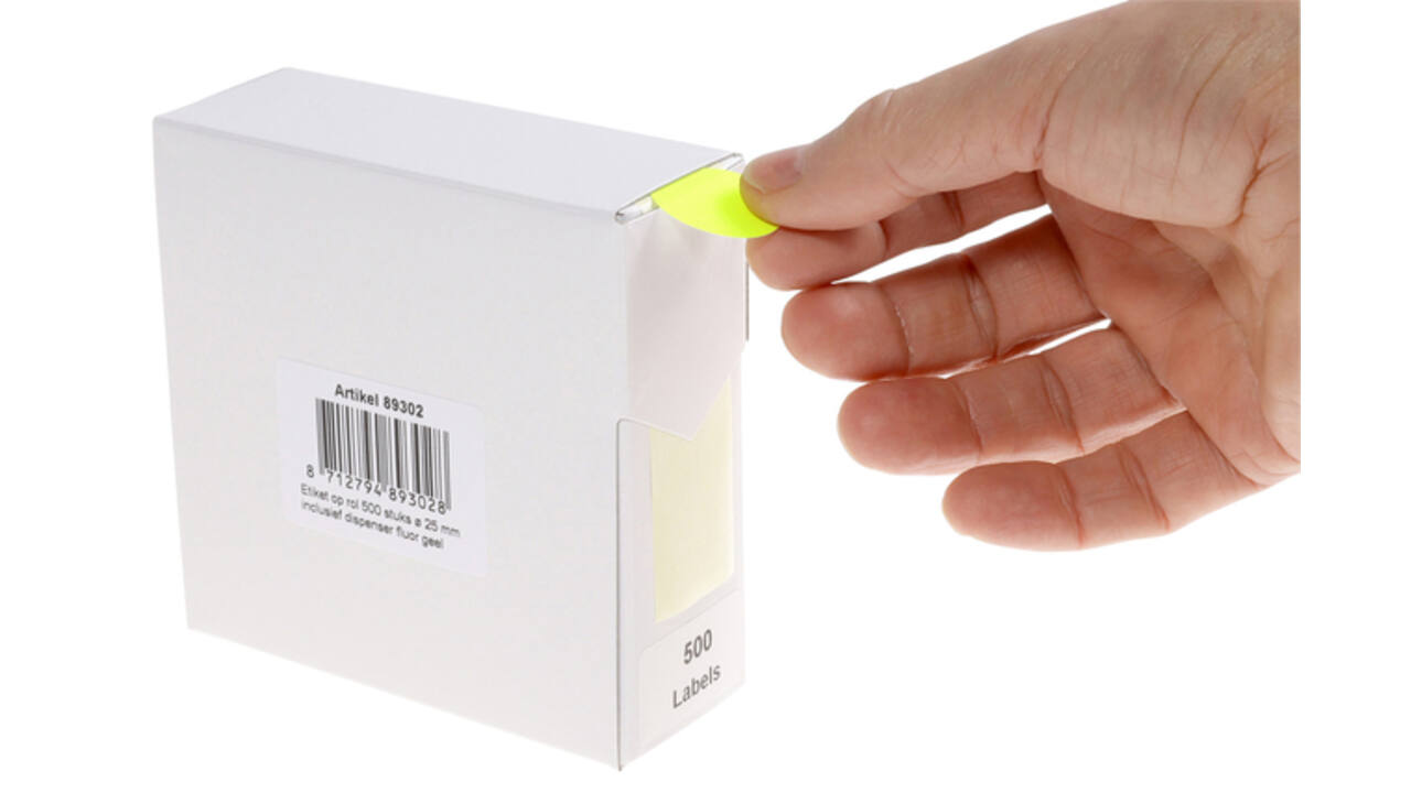 Etiket rillprint 25mm 500st op rol fluor geel