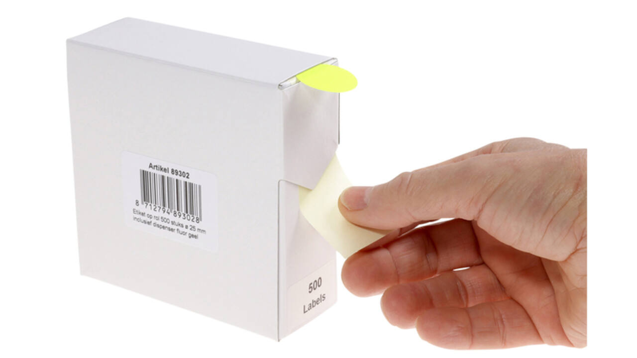 Etiket rillprint 25mm 500st op rol fluor geel
