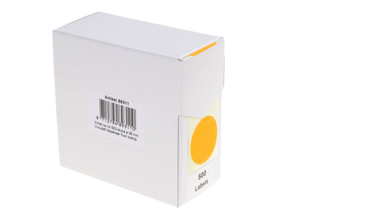 Etiket rillprint 35mm 500st op rol fluor oranje