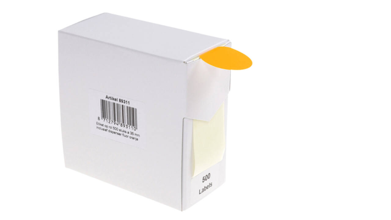 Etiket rillprint 35mm 500st op rol fluor oranje