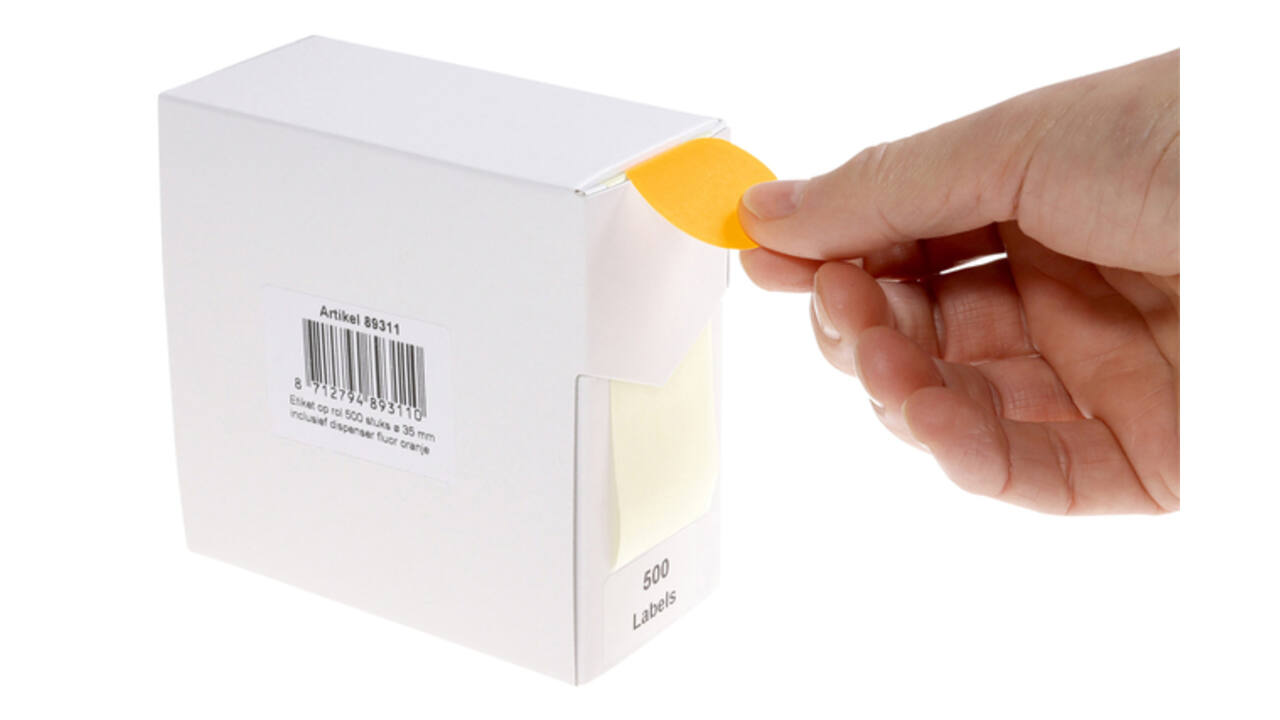 Etiket rillprint 35mm 500st op rol fluor oranje