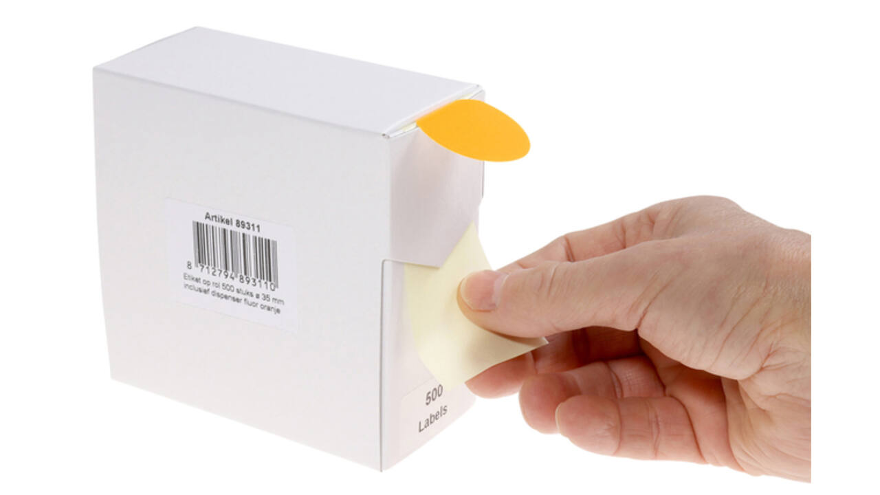 Etiket rillprint 35mm 500st op rol fluor oranje