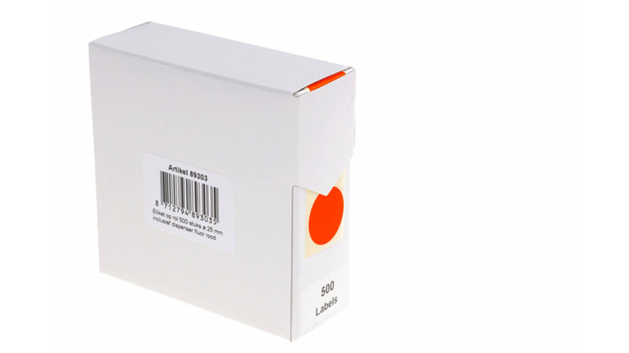 Etiket rillprint 25mm 500st op rol fluor rood