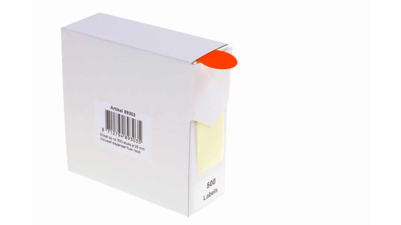 Etiket rillprint 25mm 500st op rol fluor rood