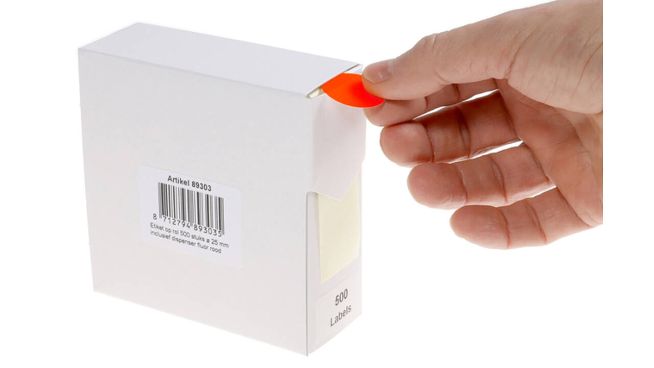 Etiket rillprint 25mm 500st op rol fluor rood