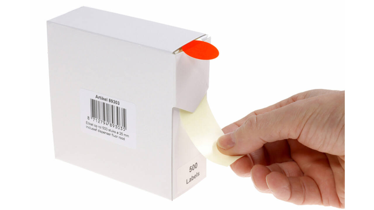 Etiket rillprint 25mm 500st op rol fluor rood
