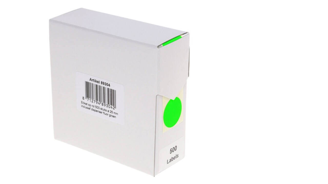 Etiket rillprint 25mm 500st op rol fluor groen