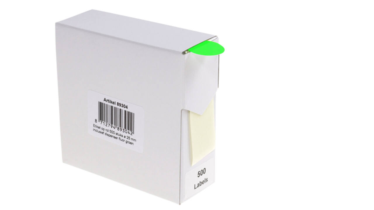 Etiket rillprint 25mm 500st op rol fluor groen
