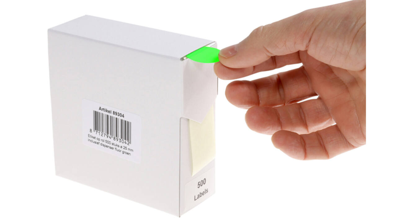 Etiket rillprint 25mm 500st op rol fluor groen