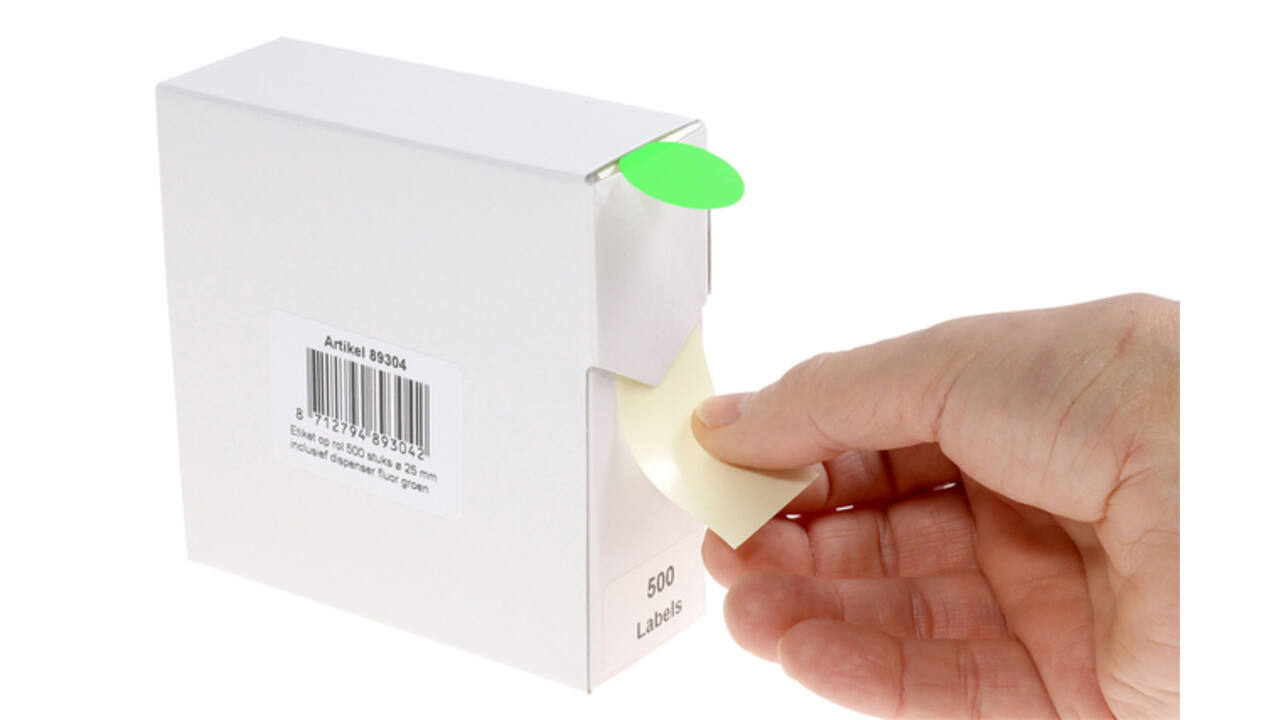 Etiket rillprint 25mm 500st op rol fluor groen