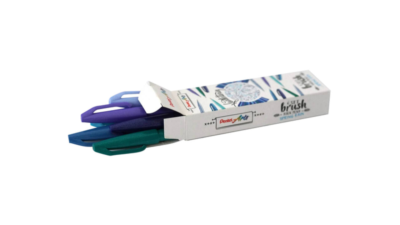 Brushpen Pentel Sign SES15C Spring Rain assorti 6 stuks