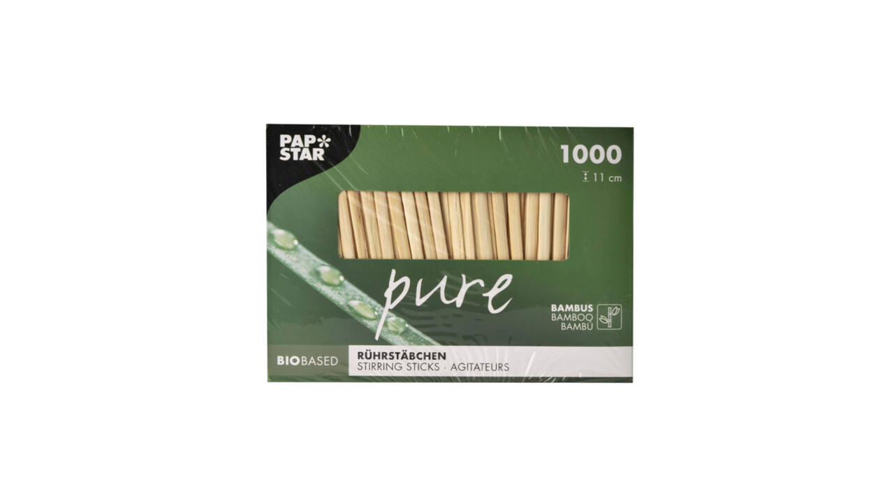Roerstaafje Papstar 110x3mm bamboe 1000 stuks
