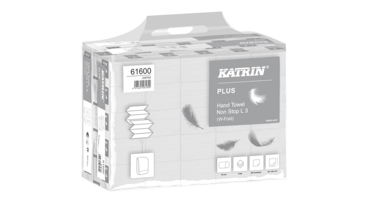 Handdoek Katrin Plus w-vouw 3-laags 203x320mm 25x90 vel wit 61600