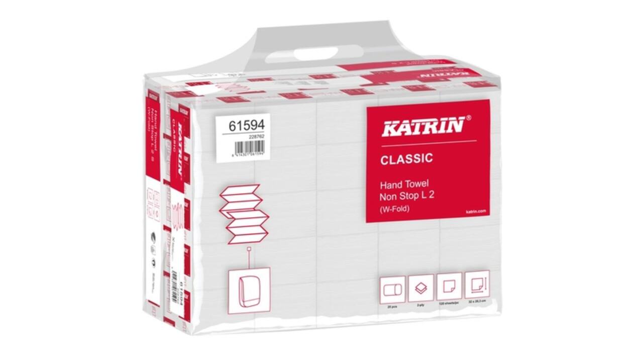 Handdoek Katrin w-vouw 2-laags 203x320mm 25x120 vel wit 61594