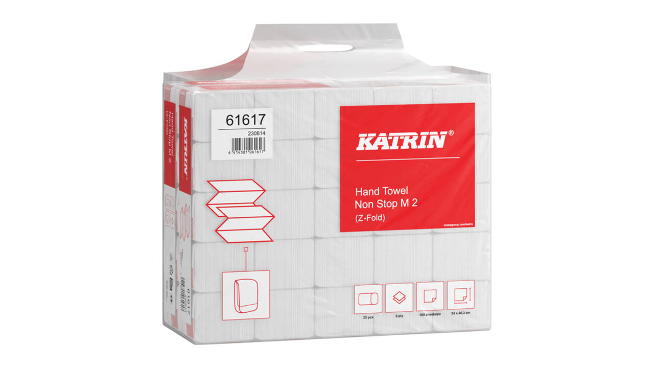 Handdoek Katrin z-vouw 2-laags 203x240mm 25x160 vel wit 61617