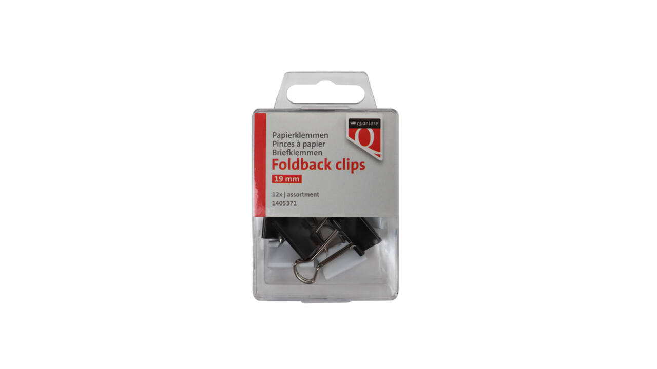 Foldback clips Quantore 19 mm assorti 12 stuks