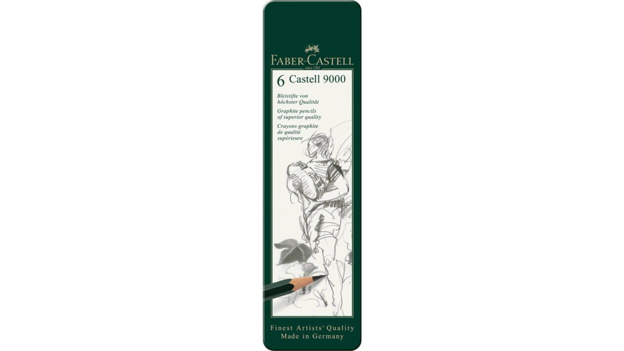 Potlood Faber-Castell 9000 6 hardheden in blik