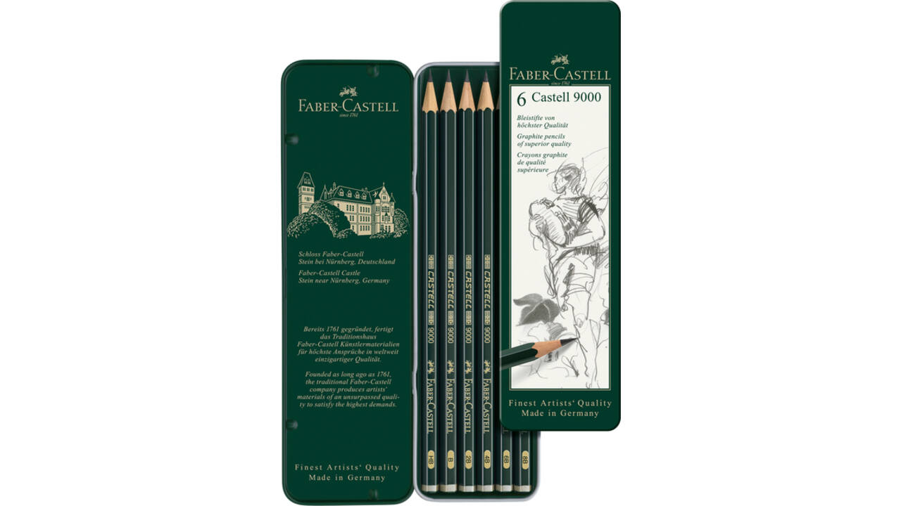 Potlood Faber-Castell 9000 6 hardheden in blik