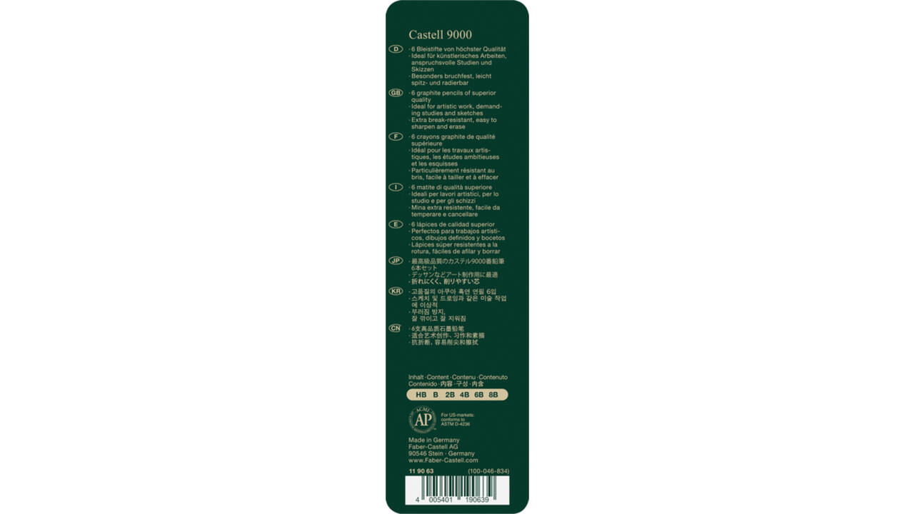 Potlood Faber-Castell 9000 6 hardheden in blik