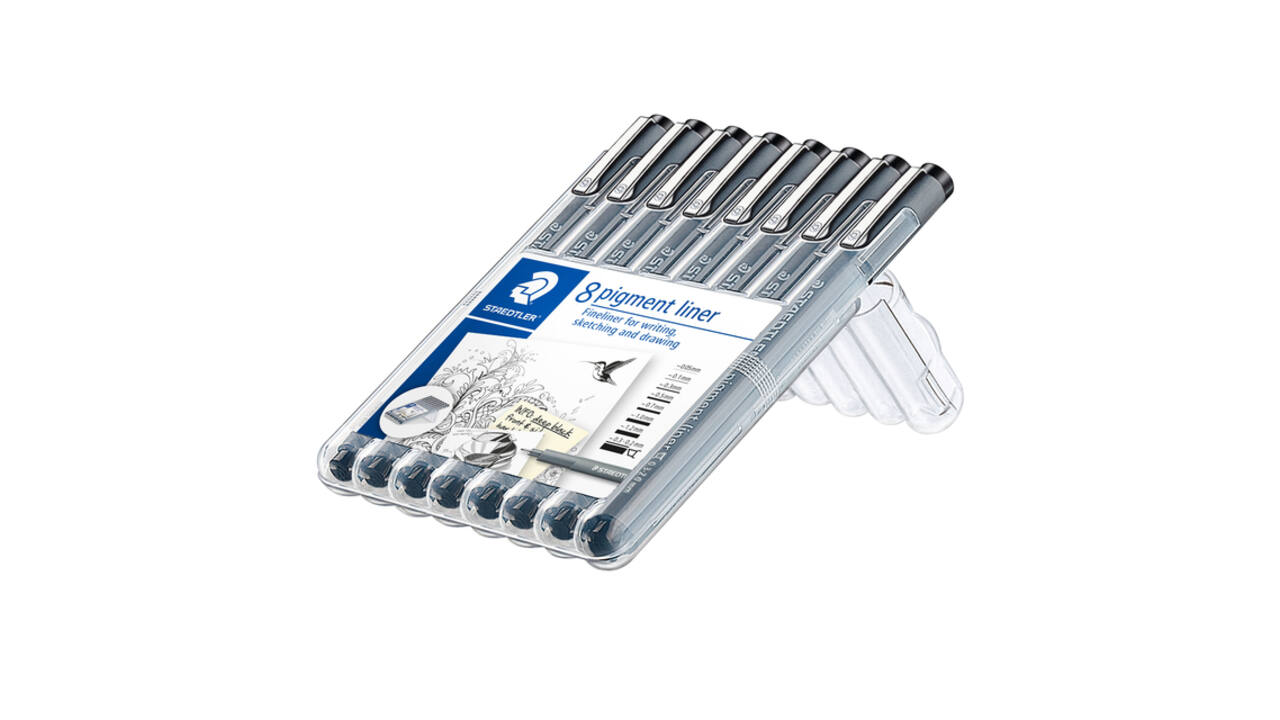 Fineliner Staedtler Pigment 308 zwart 8 stuks