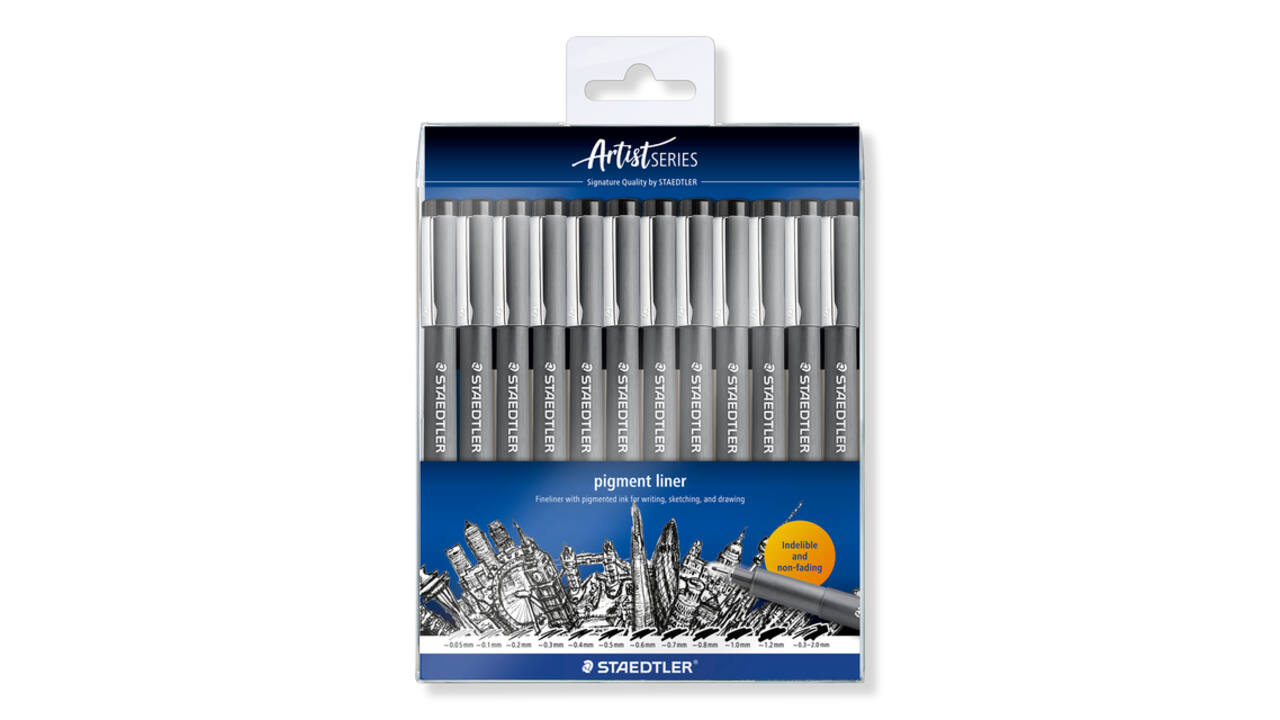 Fineliner Staedtler Pigment 308 zwart set à 12 breedtes