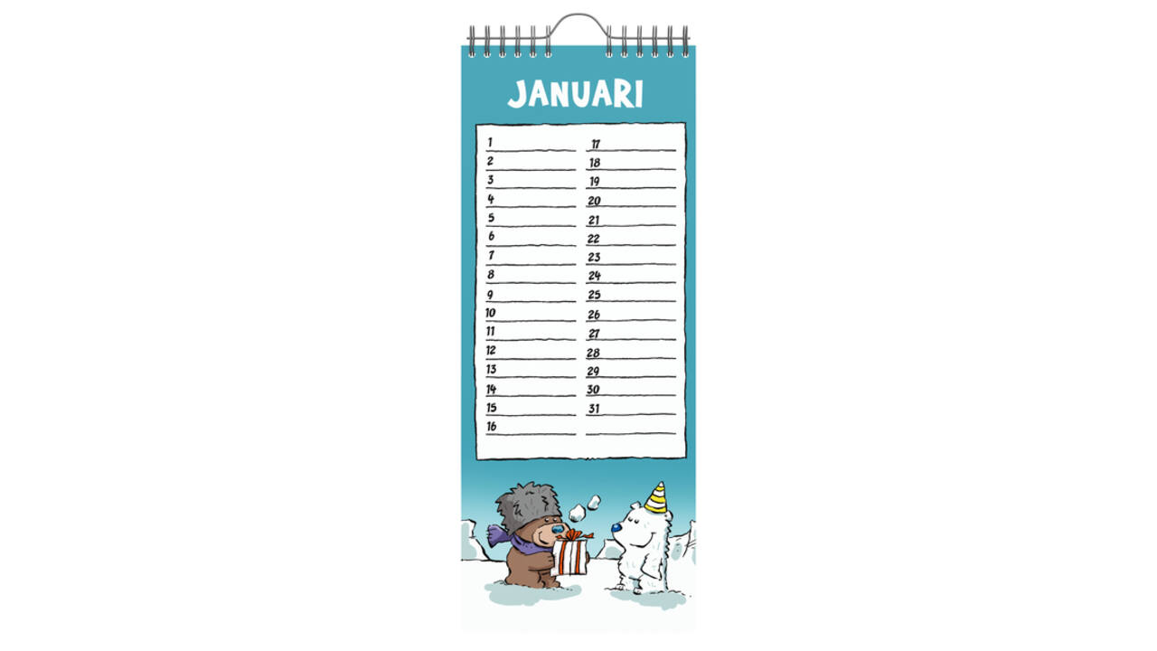 Verjaardagskalender Lannoo Ritstier 130x325 blauw