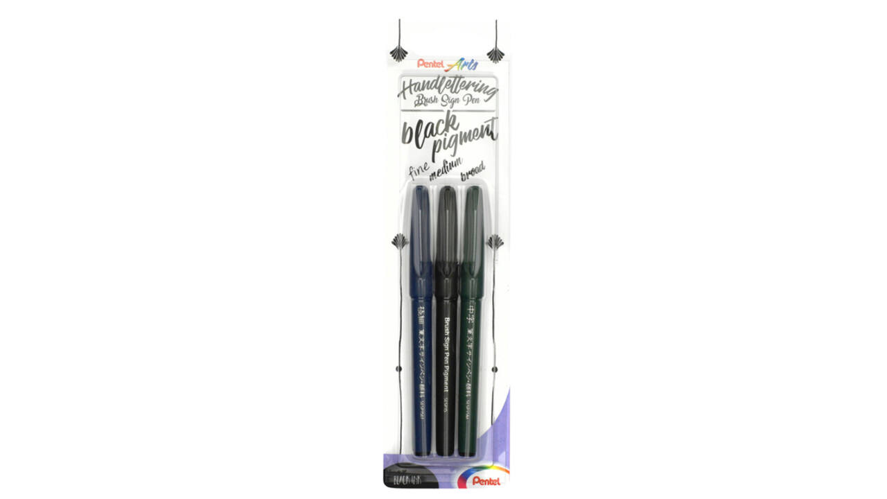 Brushpen Pentel XSESP15 zwart blister à 3 stuks