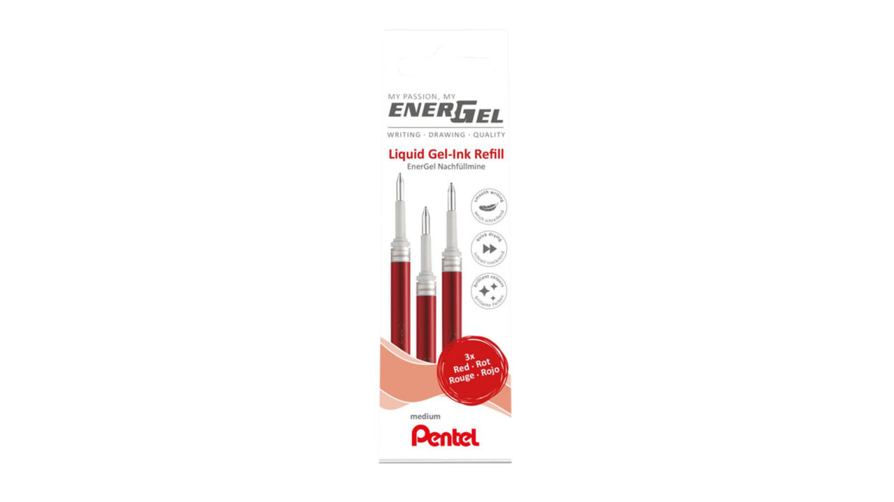 Gelschrijvervulling Pentel LR7 Energel medium rood  set à 3 stuks