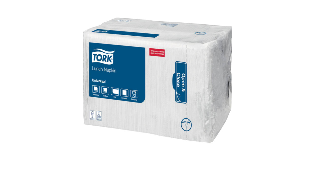 Lunchservet Tork Universal 1/4 vouw 1-laags 325x325mm 500 vel wit 509300