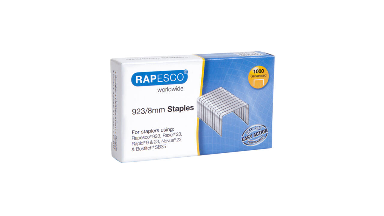 Nieten Rapesco Heavy Duty 923 8mm 1000 stuks zilver