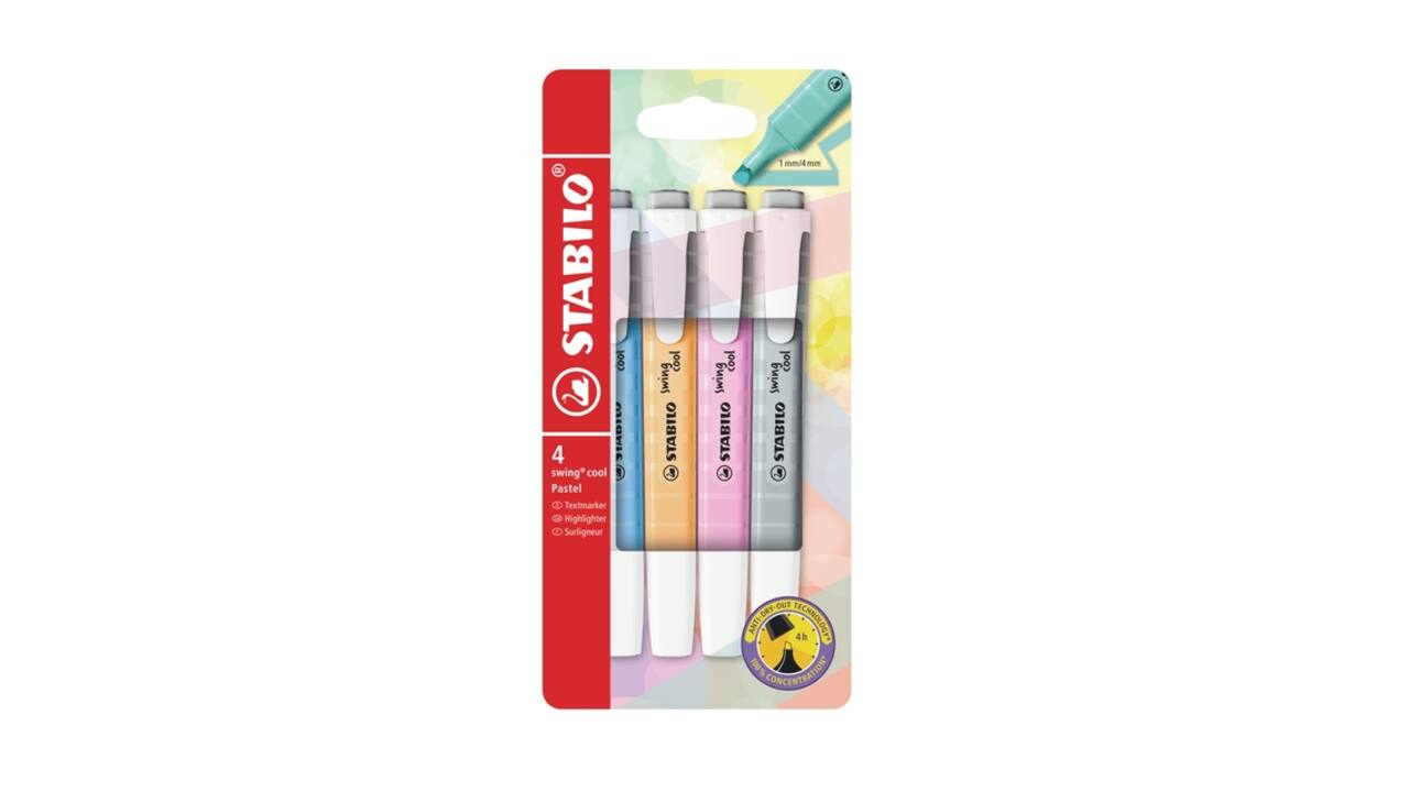 Markeerstift STABILO Swing cool 275/4 pastel assorti etui à 4 stuks