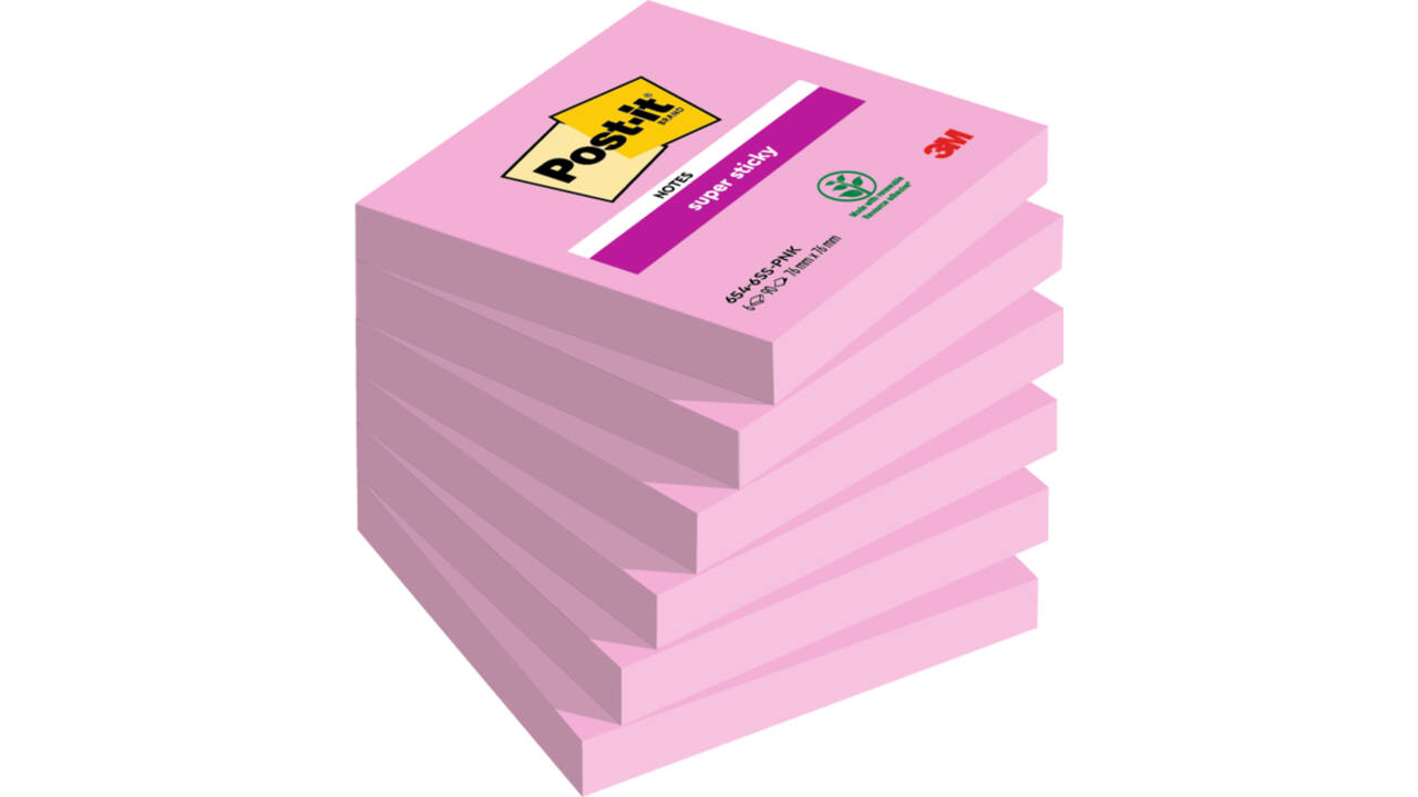Memoblok Post-it 654 Super Sticky 76x76mm roze 90 vel