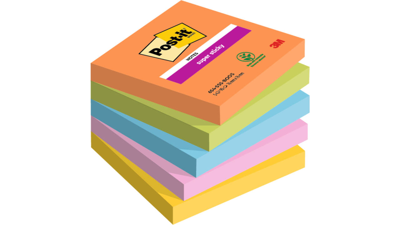 Memoblok Post-it 654 Super Sticky 76x76mm Boost 5 stuks
