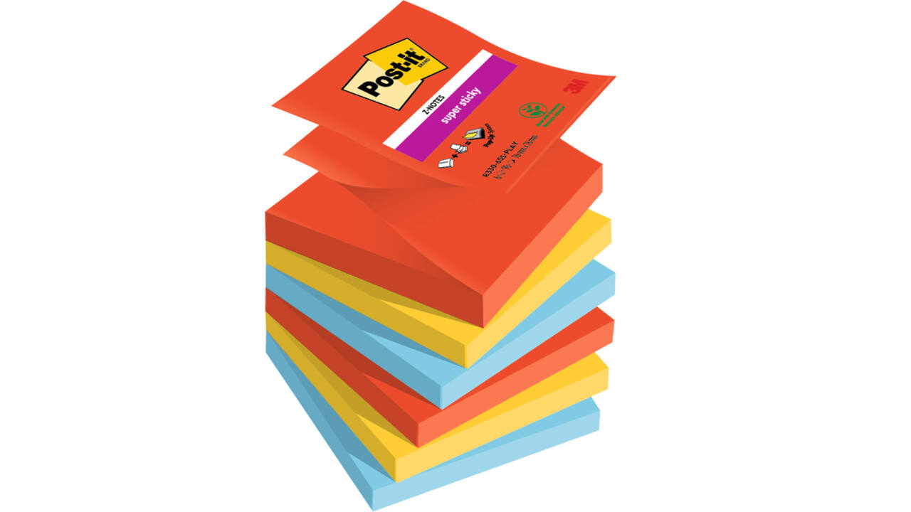 Memoblok Post-it Z-Notes R330 Super Sticky 76x76mm Playful 6 stuks