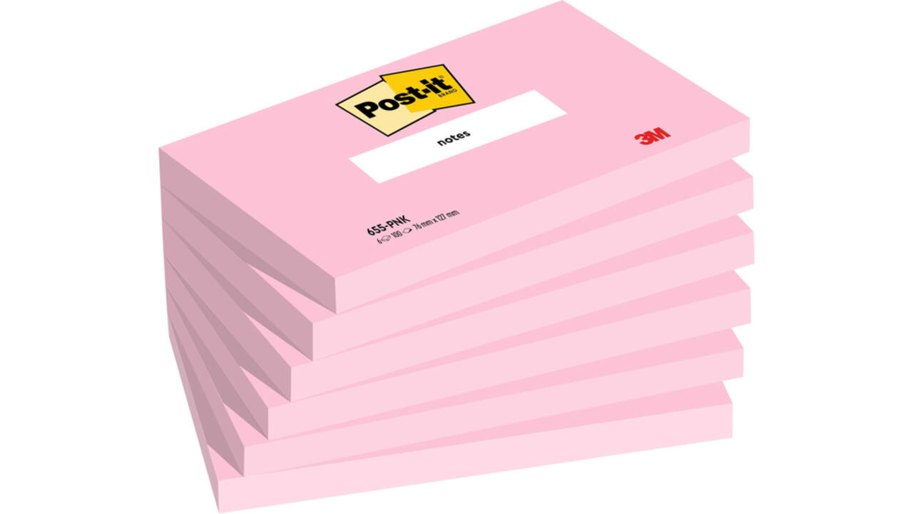 Memoblok Post-it 655 76x127mm gelijnd roze 6 stuks