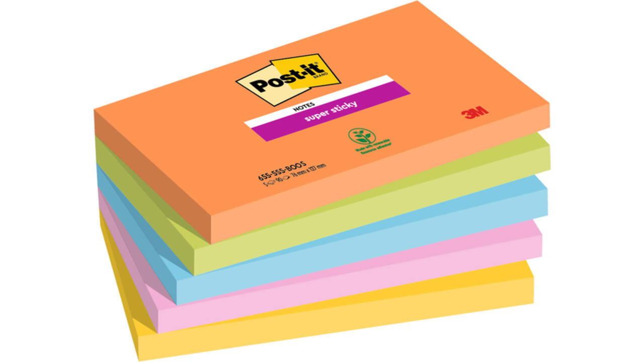 Memoblok Post-it 655 Super Sticky 76X127mm Boost 5 stuks