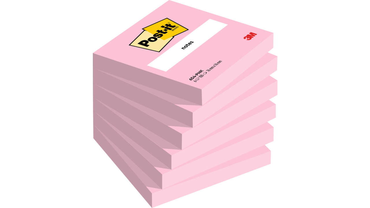 Memoblok Post-it 654 76x76mm roze 6 stuks