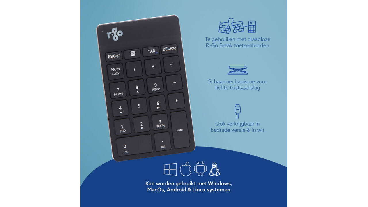 Toetsenbord R-Go Ergonomisch Numpad Break Wireless