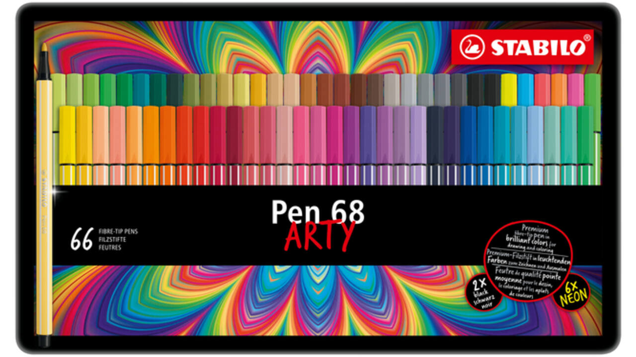 Viltstift STABILO Pen 68 Arty medium assorti blik à 66 stuks