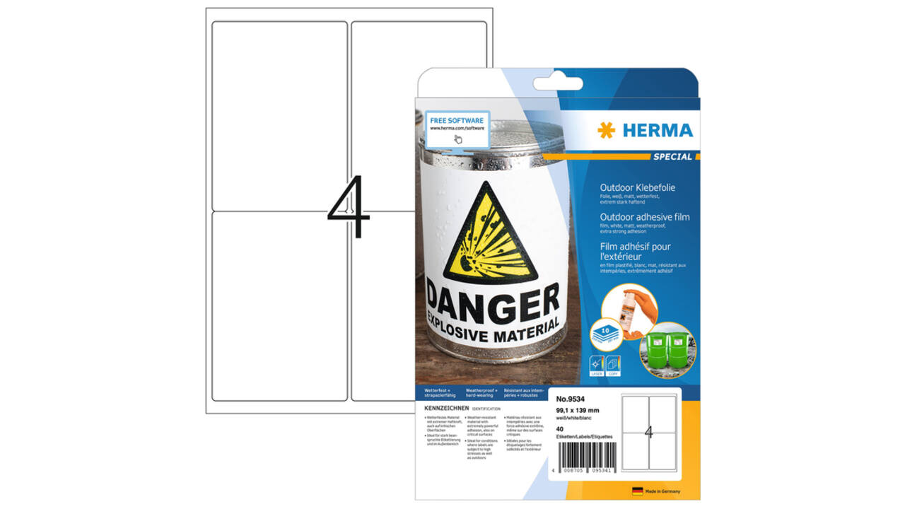 Etiket HERMA 9534 99.1x139mm weerbestendig wit 40 stuks
