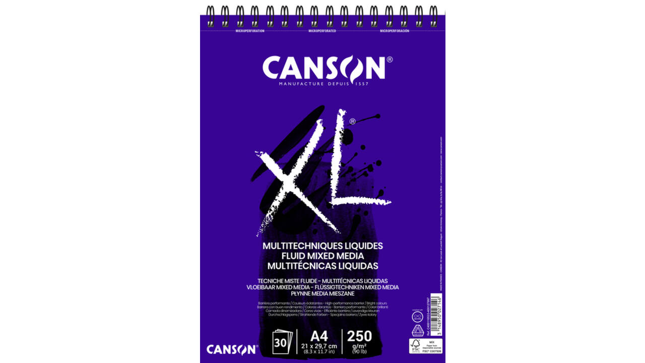 Mixed mediapapier Canson XL Fluid Mixed Media 30vel 250gr A4 extra wit