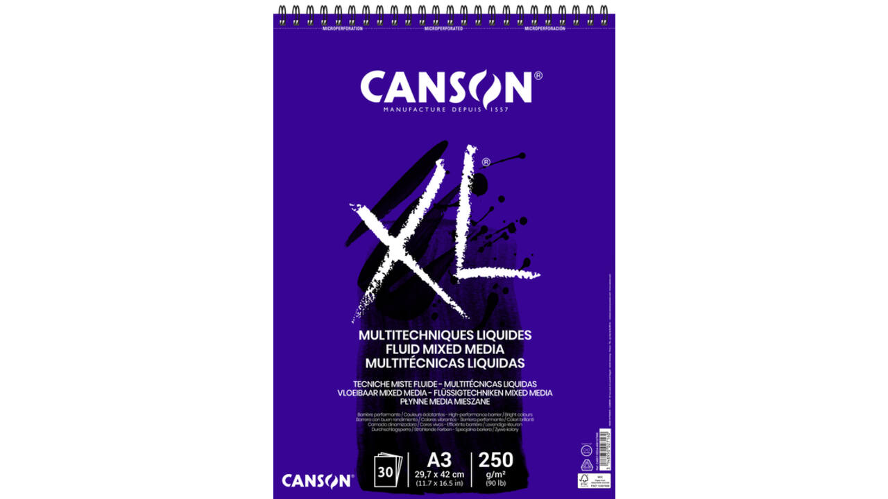 Mixed mediapapier Canson XL Fluid Mixed Media 30vel 250gr A3 extra wit