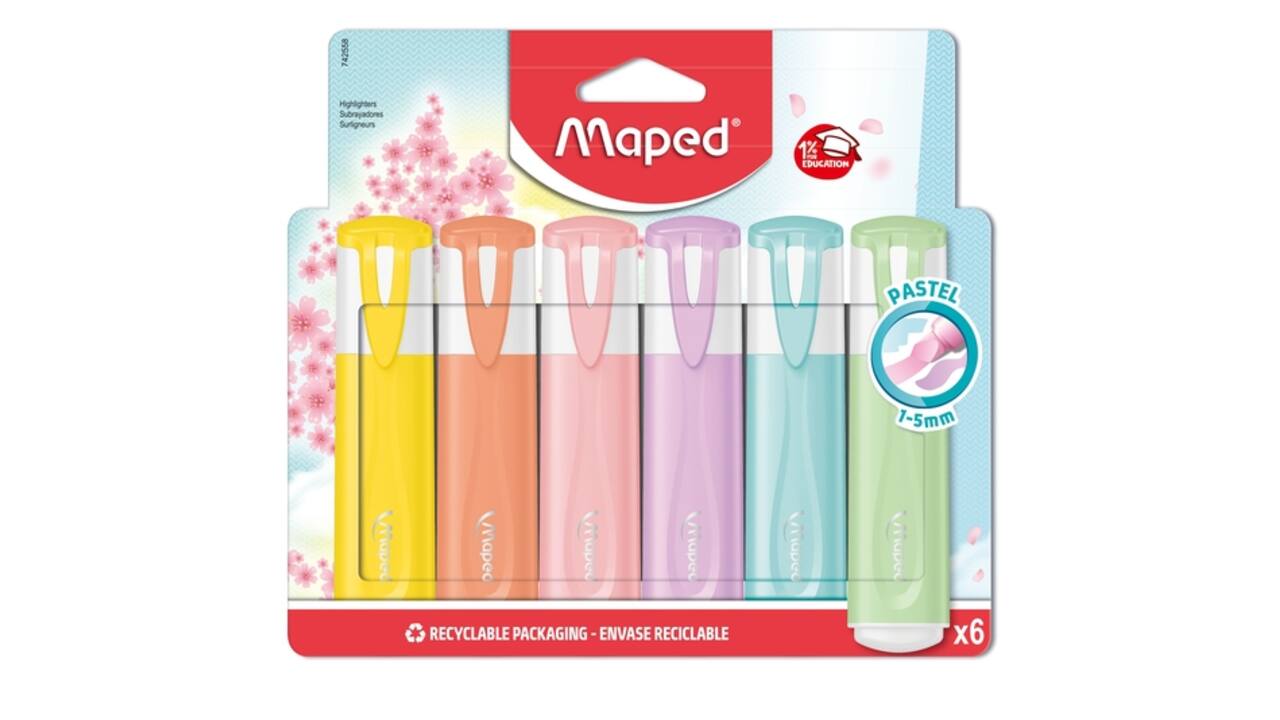 Markeerstift Maped set à 6 pastel kleuren