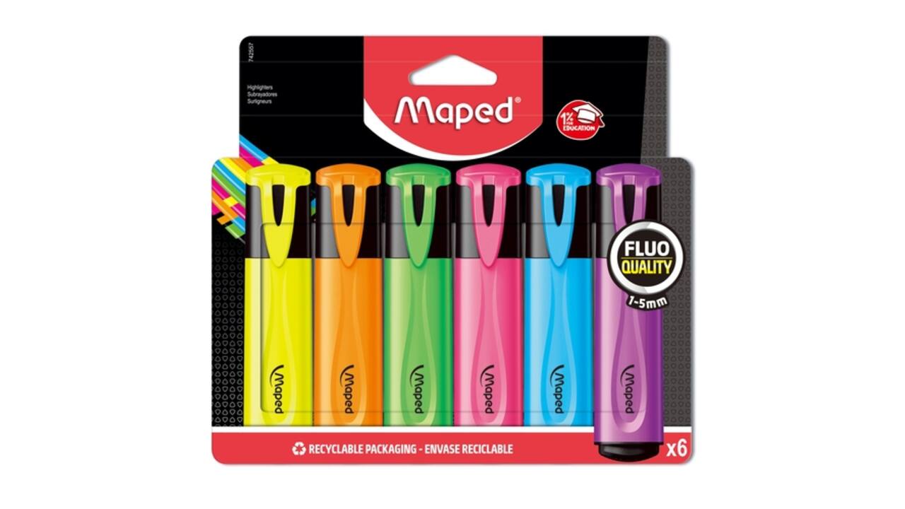 Markeerstift Maped set à 6 standaard kleuren