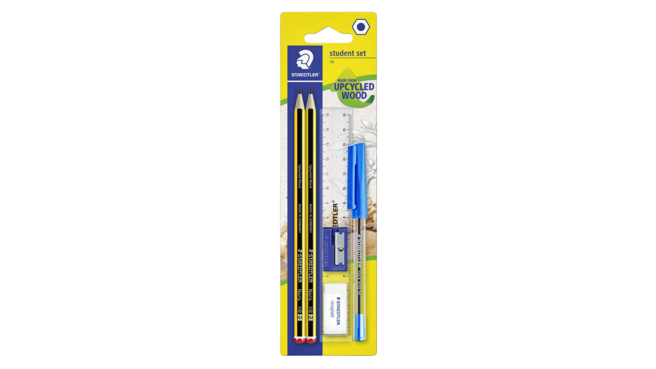 Schrijfset Staedtler 2 Noris potloden HB-balpen-gum-slijper-liniaal