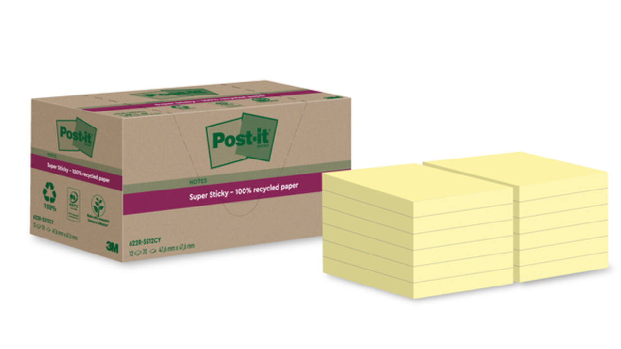 Memoblok Post-it 622 RSS12CY 47,6x47,6mm canary yellow 12 stuks