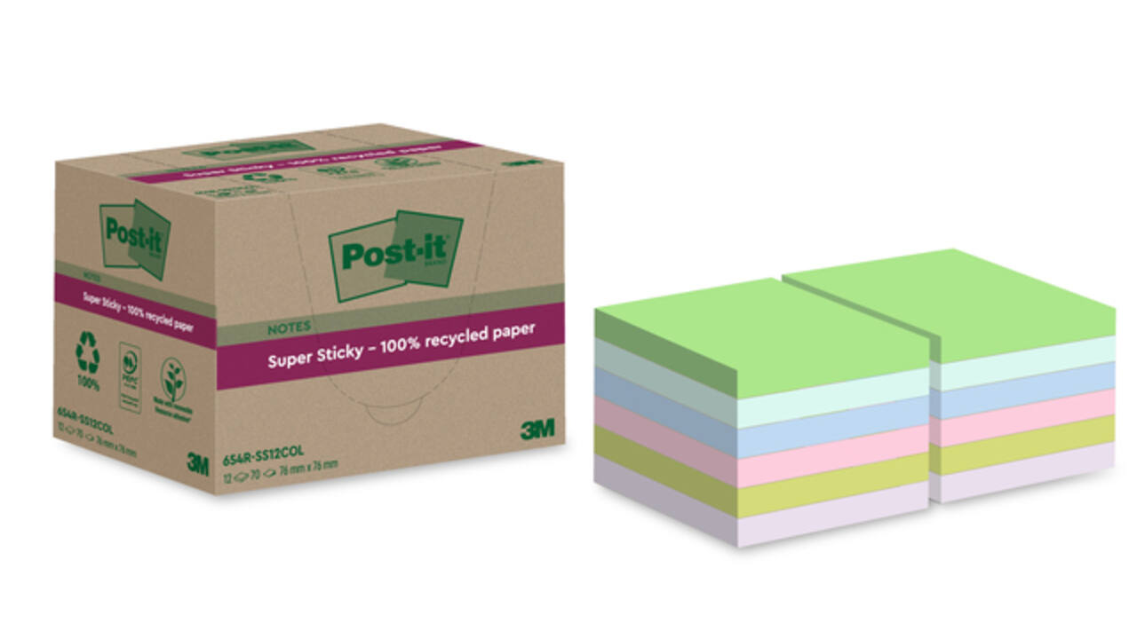 Memoblok Post-it 654 RSS12COL 76x76mm recycled colour notes pastel 12 stuks