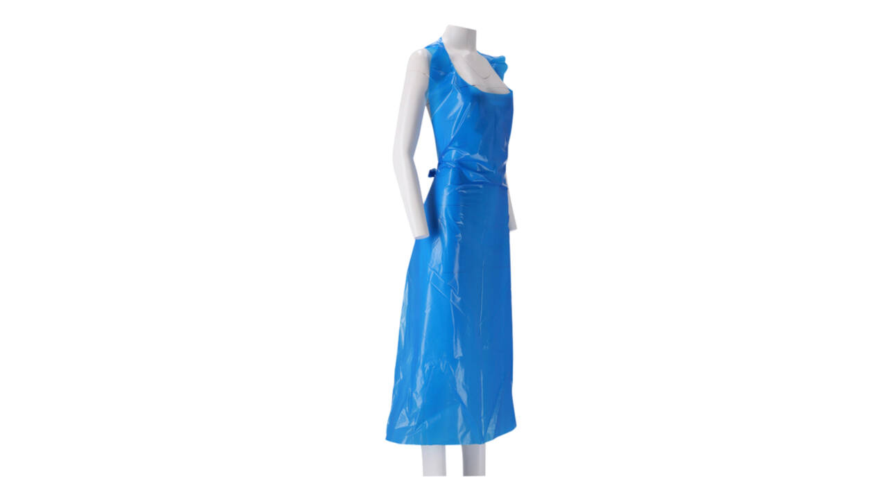 Schort CMT 125x80cm 25mu geruwd op rol PE blauw 100 stuks