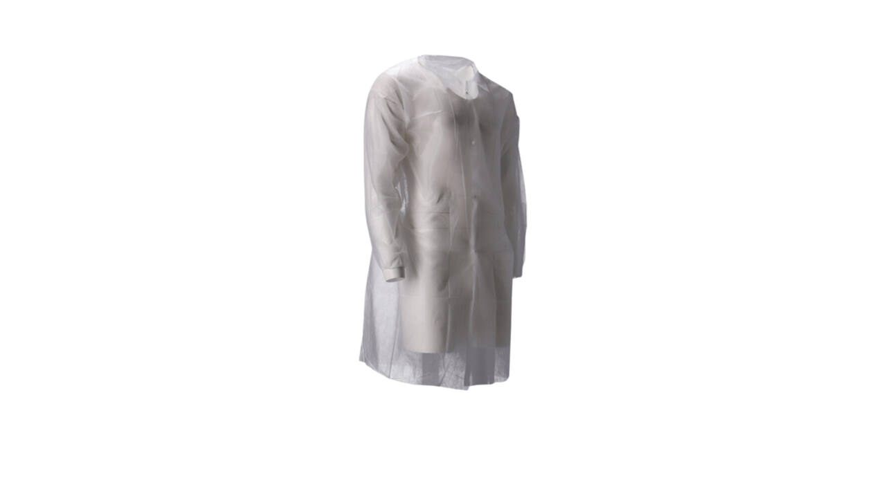 Bezoekersjas CMT M non-woven drukknopen 104cm lang PP wit 100 stuks